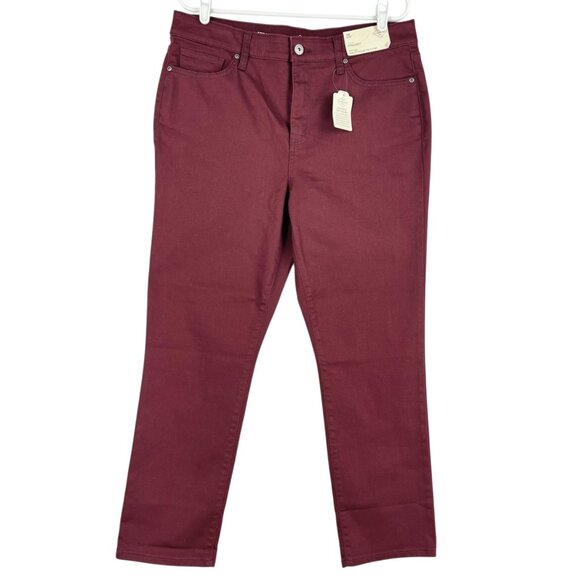 NWT St. John's Bay Women's Stretch Straight Mid Rise Burgundy Jeans Sz 14 Short - Picture 1 of 11